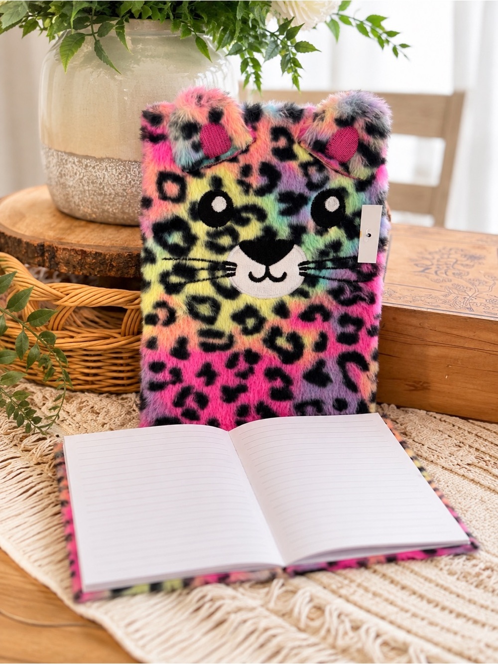 New Fuzzy Rainbow Leopard Cat Notebook Journal